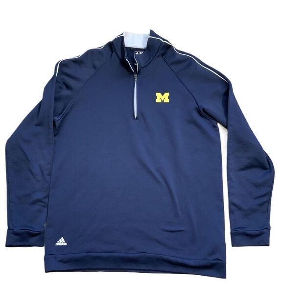 Adidas Michigan Wolverines Blue Quarter-Zip Long Sleeve Pullover Size Large - Picture 1 of 11